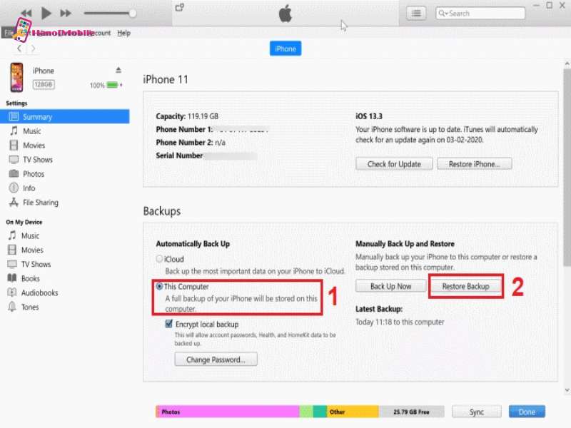 Chuyển dữ liệu từ iPhone sang iPhone bằng iTunes